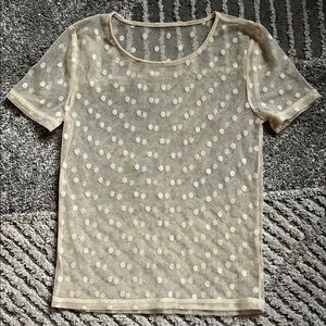 Sheer Cream Polka Dot Baby Tee - Size XS